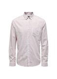 Only & Sons Slim Fit Kırmızı Çizgili Erkek Gömlek ONSALVARO SLIM LS OXFORD STRIPE SHI