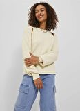 JJXX Bisiklet Yaka Rahat Düz Kırık Beyaz Kazak Kadın JXTILDE CREW NECK KNIT