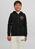 Jack & Jones Baskılı Erkek Çocuk Siyah Sweatshırt JJELOGO SWEAT ZIP H 2 COL22/23 NOOS