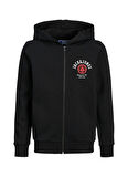 Jack & Jones Baskılı Erkek Çocuk Siyah Sweatshırt JJELOGO SWEAT ZIP H 2 COL22/23 NOOS