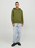 Jack & Jones Kapüşon Yaka Yeşil Erkek Sweatshırt 12242225_JCOWAFFLE BACKPRINT SWEAT