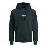 Jack&Jones Kapüşonlu Büyük Beden Koyu Yeşil Erkek Sweatshirt 12244912