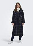 Only Lacivert Kadın Kaban ONLPATRICIA CHECK WOOL COAT OTW
