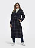 Only Lacivert Kadın Kaban ONLPATRICIA CHECK WOOL COAT OTW