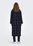 Only Lacivert Kadın Kaban ONLPATRICIA CHECK WOOL COAT OTW