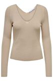 ONLY ONLJULIE LIFE LS V-NECK KNT BEJ