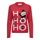 Only Bisiklet Yaka Desenli Nar Çiçeği Kadın Kazak 15303265