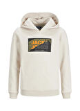 Jack & Jones Bej Erkek Çocuk Kapüşonlu Uzun Kollu Baskılı Sweatshirt JCOLOGAN AW23 SWEAT HOOD JNR