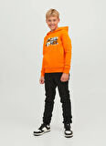 Jack & Jones Turuncu Erkek Çocuk Kapüşonlu Uzun Kollu Baskılı Sweatshirt JCODUST SWEAT HOOD SN JNR
