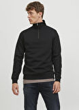 Jack & Jones Dik Yaka Siyah Erkek Sweatshırt 12250747_JJEBRADLEY SWEAT HALF ZIP