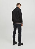 Jack & Jones Dik Yaka Siyah Erkek Sweatshırt 12250747_JJEBRADLEY SWEAT HALF ZIP