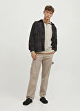Jack & Jones Dik Yaka Ekru Erkek Sweatshırt 12250747_JJEBRADLEY SWEAT HALF ZIP