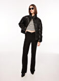 Only Siyah Kadın Mont ONLANJA FAUX LEATHER OVERSIZE PUFFE
