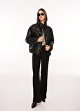 Only Siyah Kadın Mont ONLANJA FAUX LEATHER OVERSIZE PUFFE