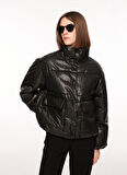 Only Siyah Kadın Mont ONLANJA FAUX LEATHER OVERSIZE PUFFE