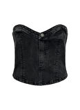 Only Straplez Yaka Düz Siyah Kadın Büstiyer ONLRIVER CORSET TOP RED DNM DOT