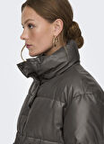 Only Gümüş Kadın Mont ONLANJA FAUX LEATHER OVERSIZE PUFFE