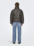 Only Gümüş Kadın Mont ONLANJA FAUX LEATHER OVERSIZE PUFFE