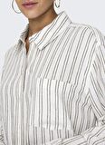 Only Rahat Gömlek Yaka Çizgili Beyaz Kadın Gömlek ONLTOKYO LIFE LS LIN BL ST SHIRT PN