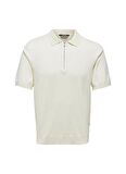 Only & Sons Düz Krem Erkek Polo T-Shirt ONSWYLER LIFE REG 14 SS ZIP POLO KN
