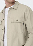 Only & Sons Normal Ekru Düz Erkek Gömlek ONSKENNET LS LINEN OVERSHIRT NOOS
