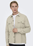 Only & Sons Normal Ekru Düz Erkek Gömlek ONSKENNET LS LINEN OVERSHIRT NOOS