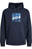 JACK&JONES JCOLOGAN SWEAT HOOD AW23 LACİVERT