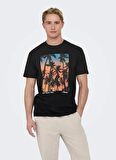 Only & Sons O Yaka Baskılı Siyah Erkek T-Shirt ONSKOLTON REG BEACH PHOTOPRINT SS T