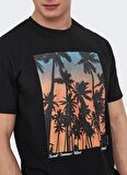 Only & Sons O Yaka Baskılı Siyah Erkek T-Shirt ONSKOLTON REG BEACH PHOTOPRINT SS T