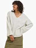 Jack&Jones JJXX V Yaka Rahat Kesim Bej Kadın Kazak 12246506