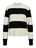 Jack&Jones JJXX Dik Yaka Çizgili Siyah-Kemik Kadın Kazak 12246493