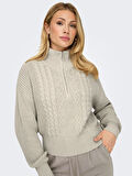 ONLDORITTA LS CABLE ZIP HIG NECK KNT Kadın Bej Kazak - 15306911
