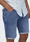 Only & Sons Dar Mavi - Buz Erkek Denim Şort ONSPLY LBD 7644 PIM DNM SHORTS VD