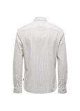 Only & Sons Slim Fit Açık Kahve Çizgili Erkek Gömlek ONSALVARO SLIM LS OXFORD STRIPE SHI
