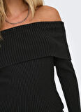 Only Tek Omuz Yaka Normal Düz Siyah Kazak Kadın ONLKATIA LS OFF SHOULDER KNT NOOS