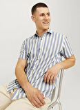 Jack & Jones Slim Fit Mavi Erkek Gömlek JJJOSHUA OXFORD STRIPE SHIRT SS