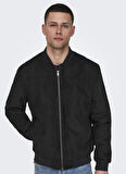 Only & Sons Normal Siyah Erkek Ceket ONSLUCAS FAKE SUEDE BOMBER OTW NOOS