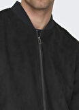 Only & Sons Normal Siyah Erkek Ceket ONSLUCAS FAKE SUEDE BOMBER OTW NOOS