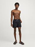 Jack&Jones Regular Fit Yazılı Siyah Erkek Deniz Şortu 12253118