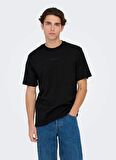 Only & Sons O Yaka Baskılı Siyah Erkek T-Shirt ONSLEVI LIFE REG TEXT SS TEE NOOS