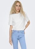 Only O Yaka Düz Beyaz Kadın T-Shirt ONLMONJA LIFE S/S TEE JRS NOOS