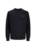 Jack & Jones Dik Yaka Siyah Erkek Sweatshırt JPRBLASANCHEZ BRANDING SWEAT CREW N