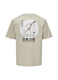 Only & Sons O Yaka Baskılı Açık Bej Erkek T-Shirt ONSKACE RLX JAP SS TEE