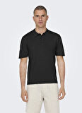 Only & Sons Düz Siyah Erkek Polo T-Shirt ONSWYLER LIFE REG 14 SS POLO KNIT N