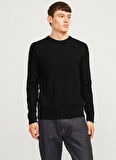 Jack & Jones Dik Yaka Fitted Siyah Erkek Kazak 12257771_JJEPERFECT KNIT CREW NECK