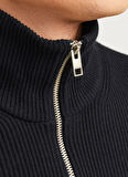 Jack & Jones Bisiklet Yaka A-Form Fit Siyah Erkek Kazak 12257773_JJEPERFECT KNIT HALF ZIP S