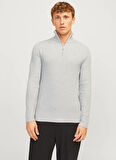 Jack & Jones Bisiklet Yaka A-Form Fit Gri Erkek Kazak 12257773_JJEPERFECT KNIT HALF ZIP S