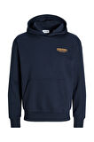 Jack & Jones Erkek Jjolıve Kanguru Cepli Kapüşonlu Sweatshirt 12256833 Lacivert