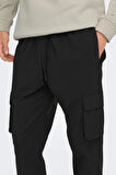 Only & Sons Erkek Onscommon Slim Fit Beli Lastikli ve Bağlamalı Pamuklu Kargo Pantolon 22029750 Siyah