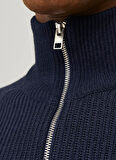 Jack & Jones Dik Yaka Regular Fit Lacivert Erkek Kazak 12258473_JJPANNEL KNIT HALF ZIP AW2